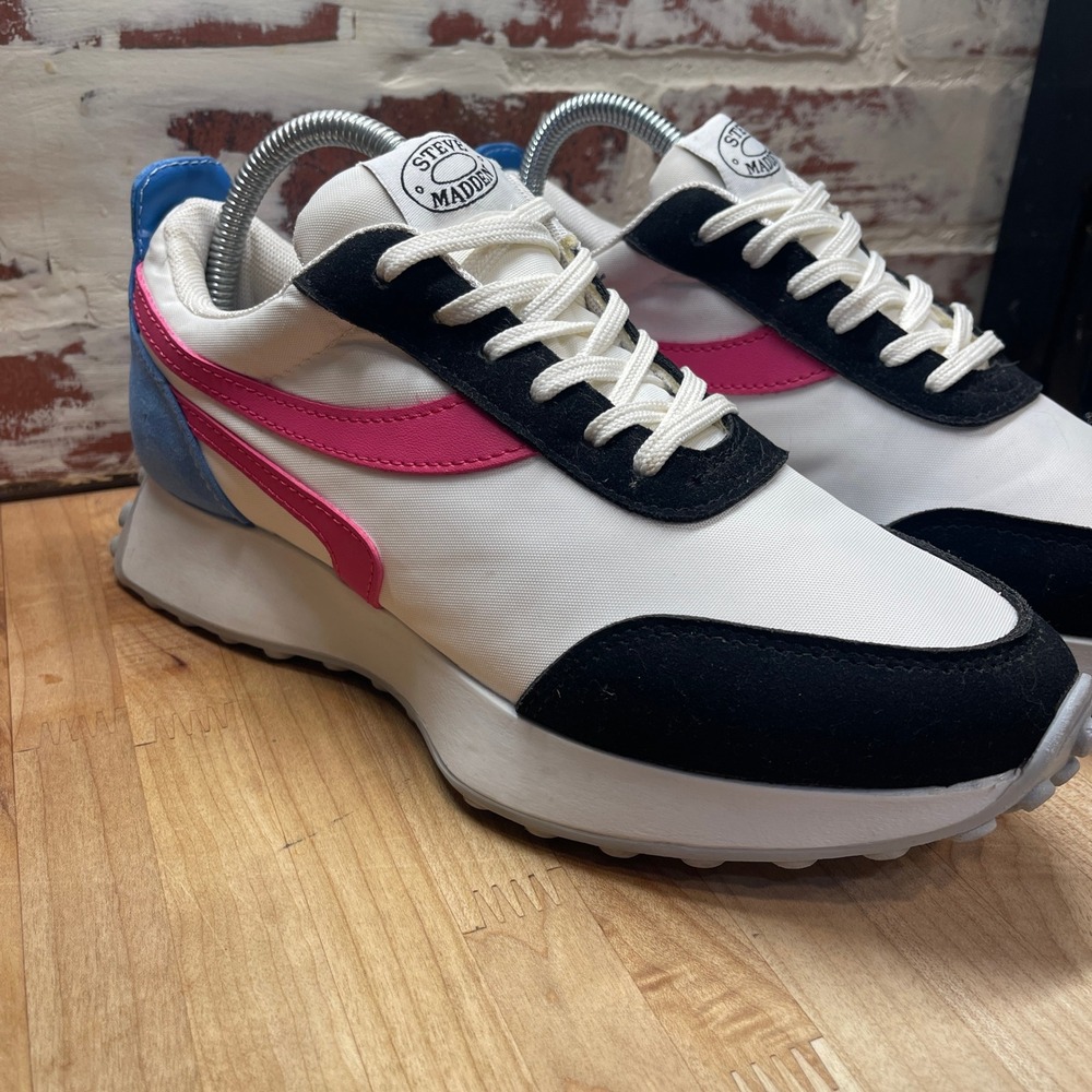 Steve Madden Diligent Women‎ Chunky Sole Sneakers White Black Pink Blue 9M
